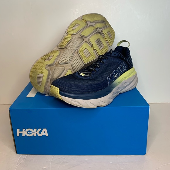 HOKA One One W Bondi 6 Mood Blue Yellow Sz 8 - Picture 4 of 8